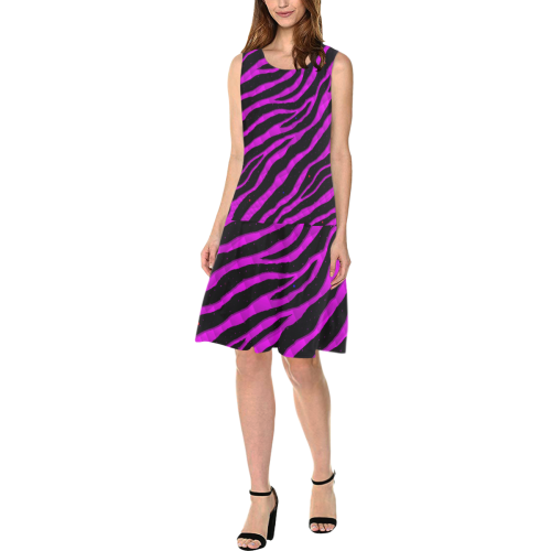 Ripped SpaceTime Stripes - Pink Sleeveless Splicing Shift Dress(Model D17)