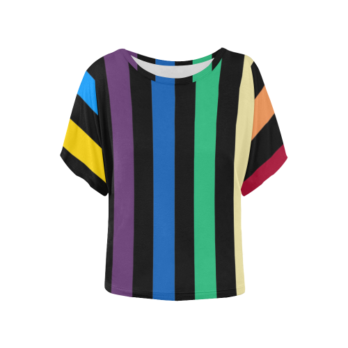 Rainbow Stripes with Black Women's Batwing-Sleeved Blouse T shirt (Model T44)