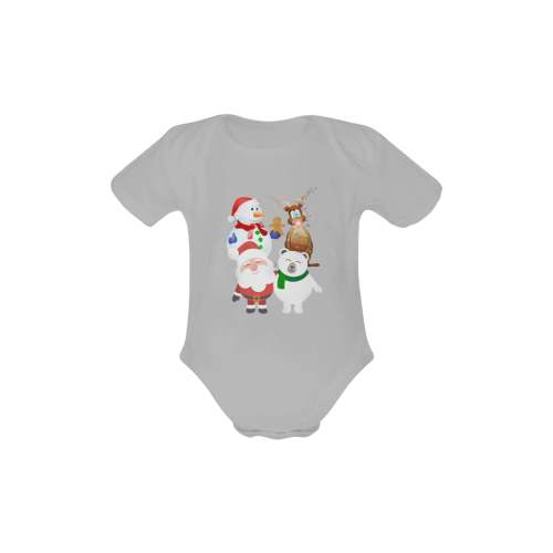 Christmas Gingerbread, Snowman, Santa Claus Gray Baby Powder Organic Short Sleeve One Piece (Model T28)