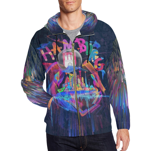 Hamburg Popart by Nico Bielow All Over Print Full Zip Hoodie for Men/Large Size (Model H14)