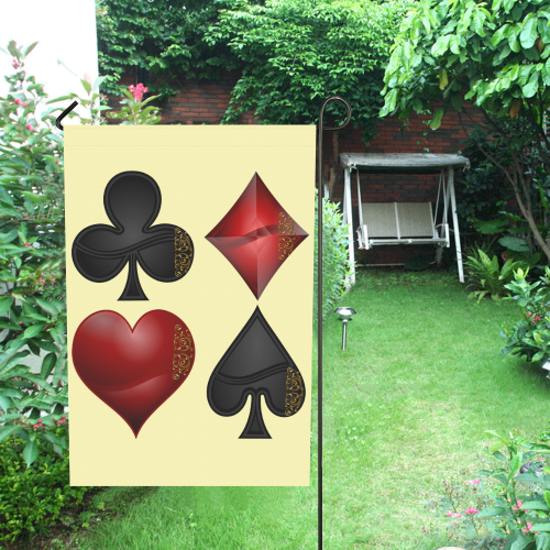 Black and Red Casino Poker Card Shapes Garden Flag 28''x40'' （Without Flagpole）