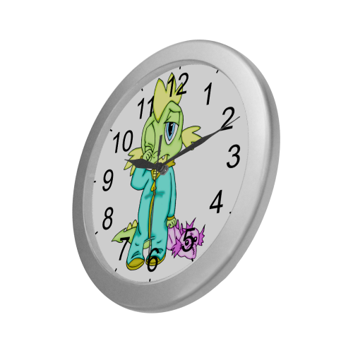 Sleepy Dinosaur Silver Color Wall Clock