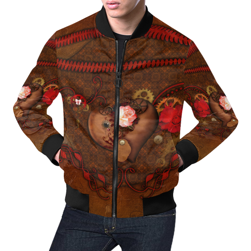 Steampunk heart with roses, valentines All Over Print Bomber Jacket for Men/Large Size (Model H19)