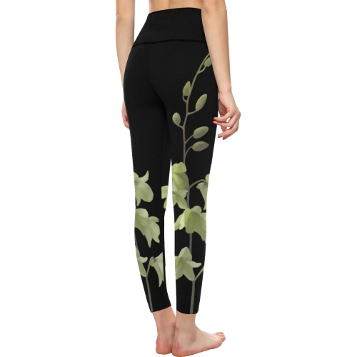 Yellow Watercolor Orchid, elegant floral painting Women's All Over Print High-Waisted Leggings (Model L36)