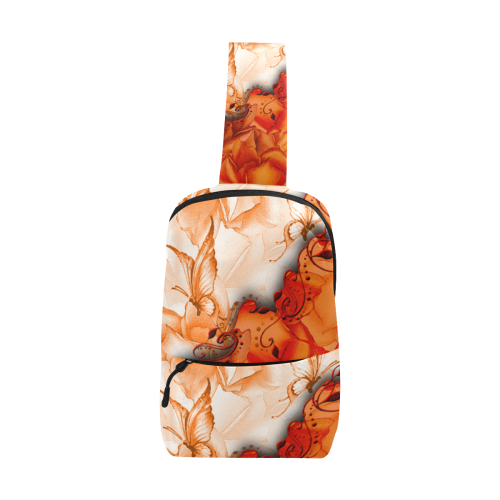 Sorf red flowers with butterflies Chest Bag (Model 1678)