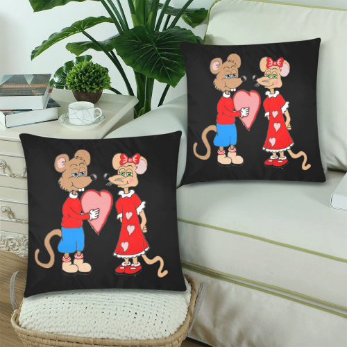 Love Mice Black Custom Zippered Pillow Cases 18"x 18" (Twin Sides) (Set of 2)