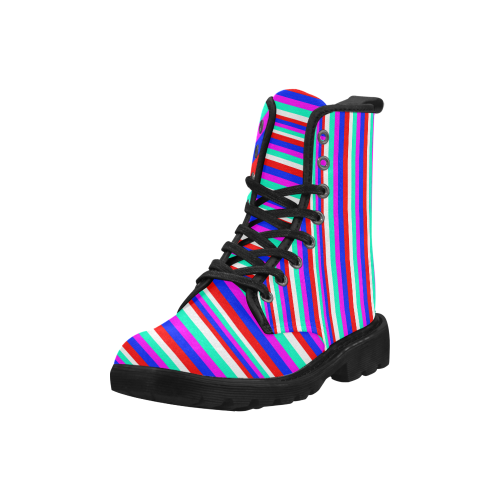 Colored Stripes - Fire Red Royal Blue Pink Mint Wh Martin Boots for Women (Black) (Model 1203H)