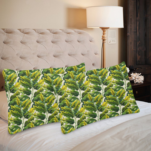 Yellow Green Wide Tropical Leaf pattern 6 Custom Pillow Case 20"x 30" (One Side) (Set of 2)