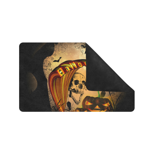 Funny halloween design with skull and pumpkin Doormat 30"x18" (Black Base)