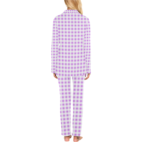 Lavender Gingham Women's Long Pajama Set
