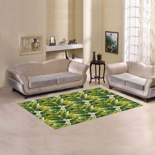 Yellow Green Wide Tropical Leaf pattern 6 Area Rug 5'x3'3''