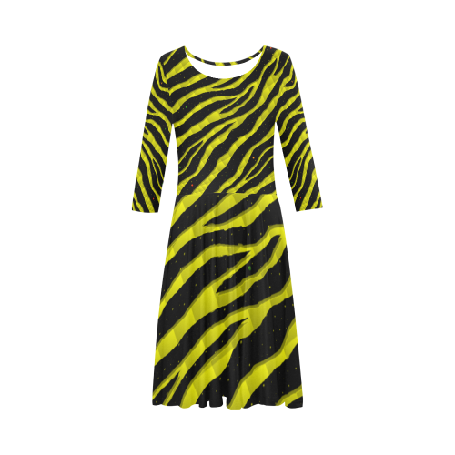 Ripped SpaceTime Stripes - Yellow Elbow Sleeve Ice Skater Dress (D20)