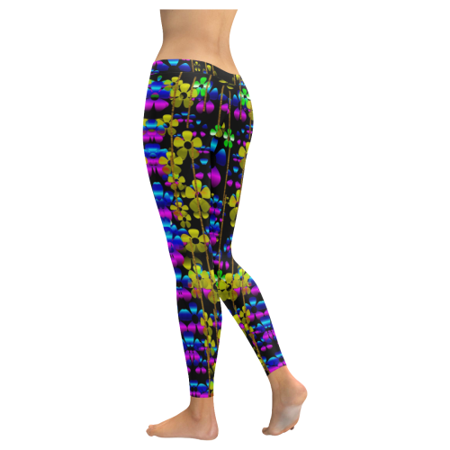 flowers in the dark Women's Low Rise Leggings (Invisible Stitch) (Model L05)