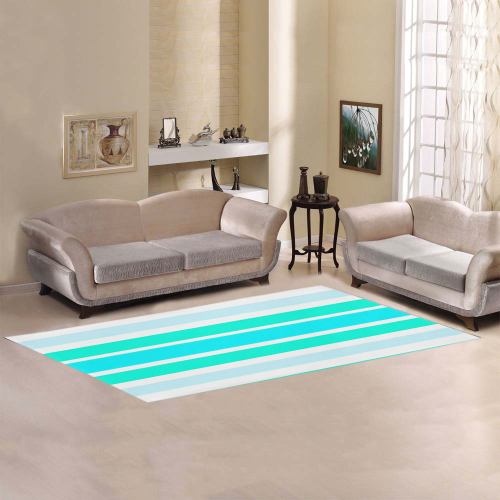 Turquoise Green Stripes Area Rug 9'6''x3'3''