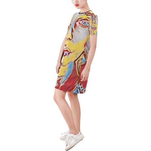 modern girl Short-Sleeve Round Neck A-Line Dress (Model D47)