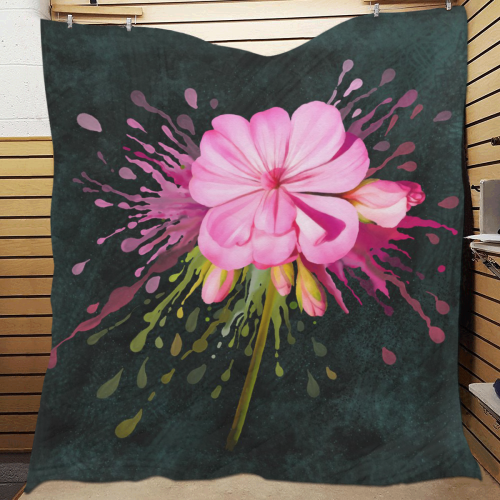 Pink flower, color splash, floral eruption Quilt 70"x80"