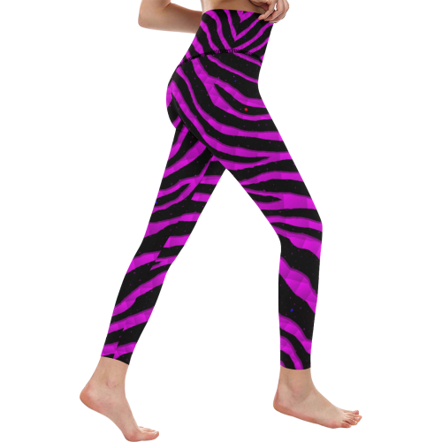Ripped SpaceTime Stripes - Pink Women's All Over Print High-Waisted Leggings (Model L36)