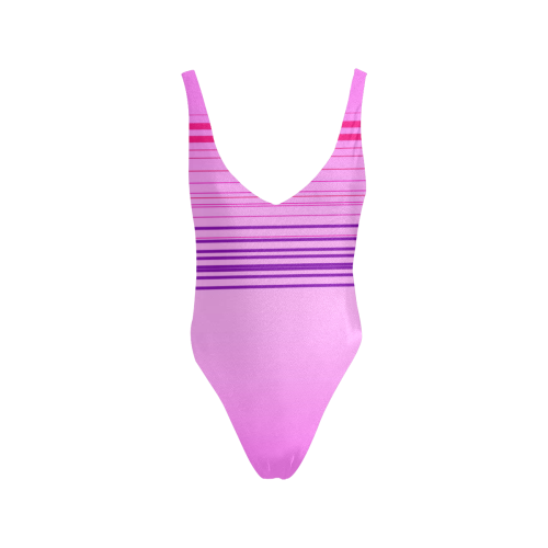 Bikini deluxe pink lines Sexy Low Back One-Piece Swimsuit (Model S09)