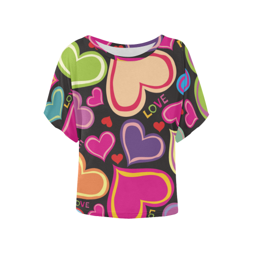 71 cute heart backgrounds Women's Batwing-Sleeved Blouse T shirt (Model T44)