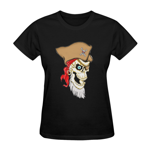 Pirate Sugar Skull Black Women's T-Shirt in USA Size (Two Sides Printing)