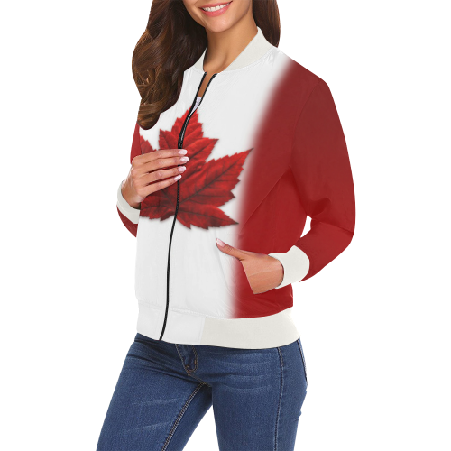 Canadian Flag Bomber Jacket - Women's All Over Print Bomber Jacket for Women (Model H19)