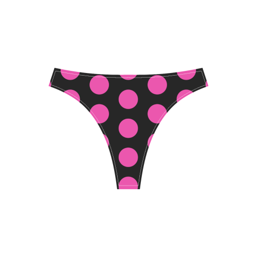 Pink Polka Dots on Black Sport Top & High-Waisted Bikini Swimsuit (Model S07)