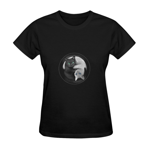 cat yin yang Women's T-Shirt in USA Size (Two Sides Printing)