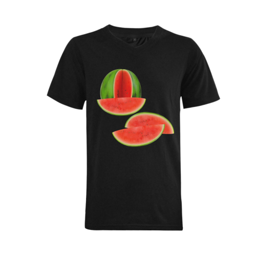 Watercolor Watermelon, red, green and sweet Men's V-Neck T-shirt  Big Size(USA Size) (Model T10)