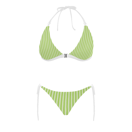 Lime Stripes Buckle Front Halter Bikini Swimsuit (Model S08)