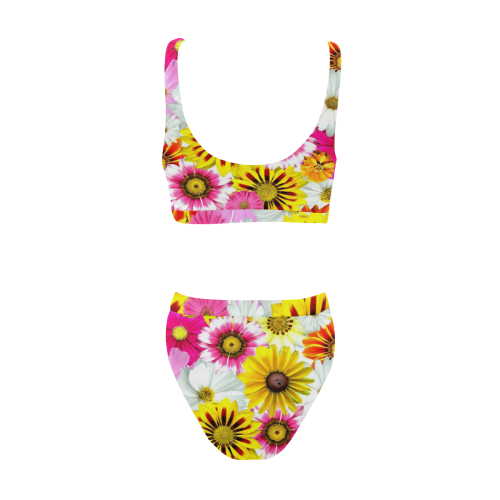 Spring Time Flowers 1 Sport Top & High-Waisted Bikini Swimsuit (Model S07)