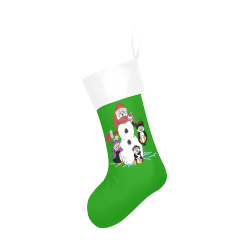 Christmas Snowman And Penguins Green/White Christmas Stocking