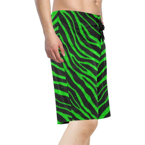 Ripped SpaceTime Stripes - Green Men's All Over Print Board Shorts (Model L16)