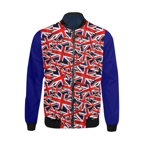Union Jack British UK Flag  (Vest Style) Blue All Over Print Bomber Jacket for Men (Model H31)