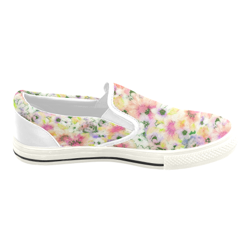pretty spring floral Women's Slip-on Canvas Shoes/Large Size (Model 019)