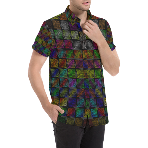 Ripped SpaceTime Stripes Collection Men's All Over Print Short Sleeve Shirt/Large Size (Model T53)