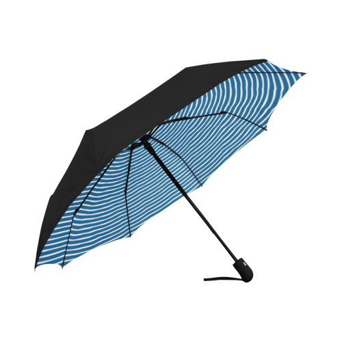 Classic Blue White Stripes Circle Anti-UV Auto-Foldable Umbrella (Underside Printing) (U06)