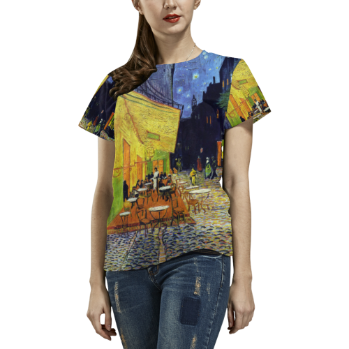 Vincent Willem van Gogh - Cafe Terrace at Night All Over Print T-Shirt for Women (USA Size) (Model T40)