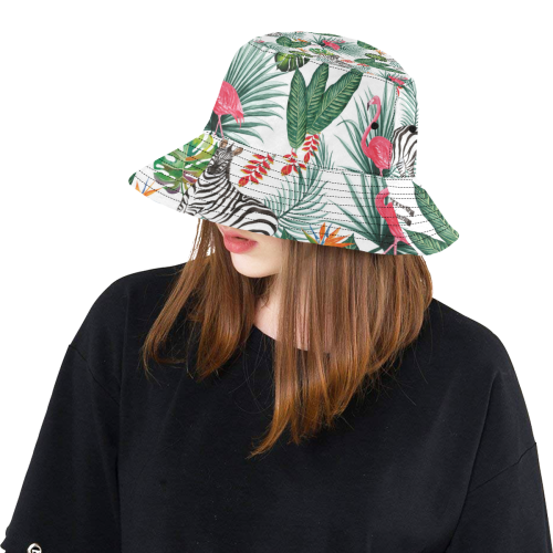 Awesome Flamingo And Zebra All Over Print Bucket Hat