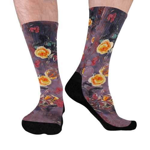 flowers 2 Mid-Calf Socks (Black Sole)