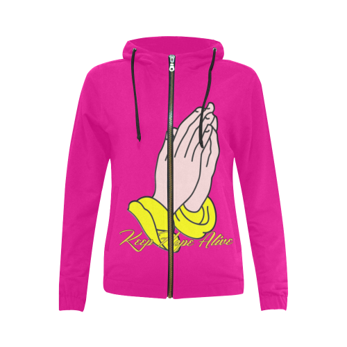 hOPE gIRL hANDS pink All Over Print Full Zip Hoodie for Women (Model H14)