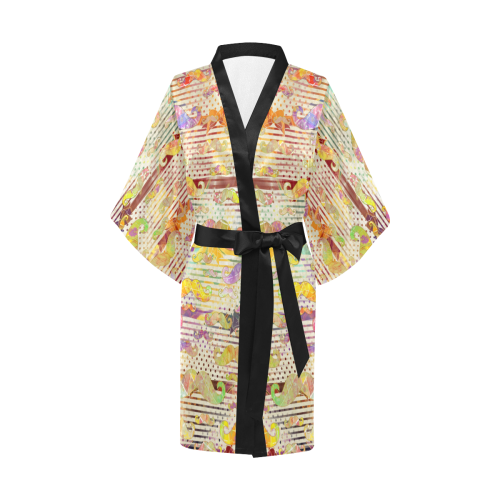 Rockabilly Mustache Ribbon Pattern 01 Kimono Robe
