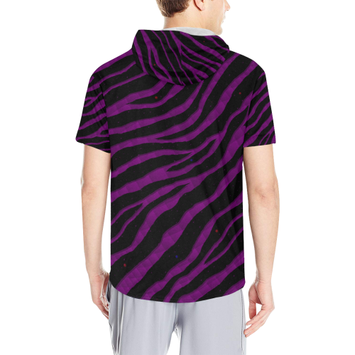 Ripped SpaceTime Stripes - Purple All Over Print Short Sleeve Hoodie for Men (Model H32)