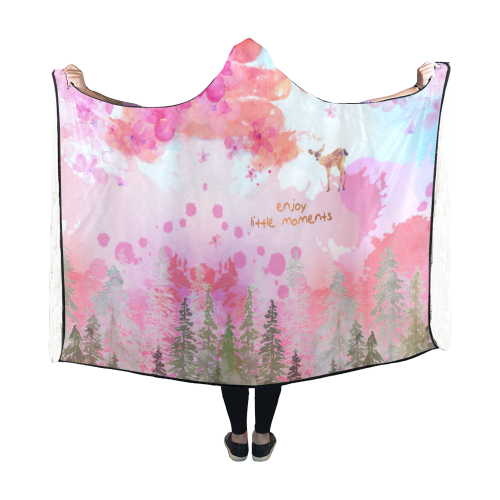 Little Deer in the Magic Pink Forest Hooded Blanket 60''x50''
