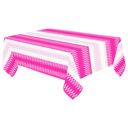 Pink White ZigZag Stripes Retro Cotton Linen Tablecloth 60"x 104"