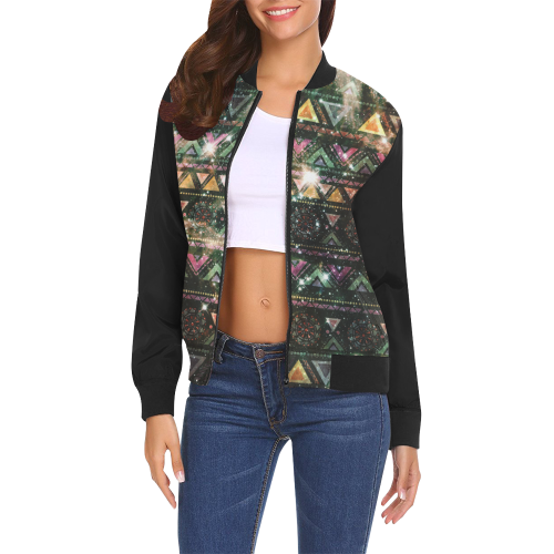 Native American Ornaments Watercolor Galaxy Patter All Over Print Bomber Jacket for Women (Model H19)