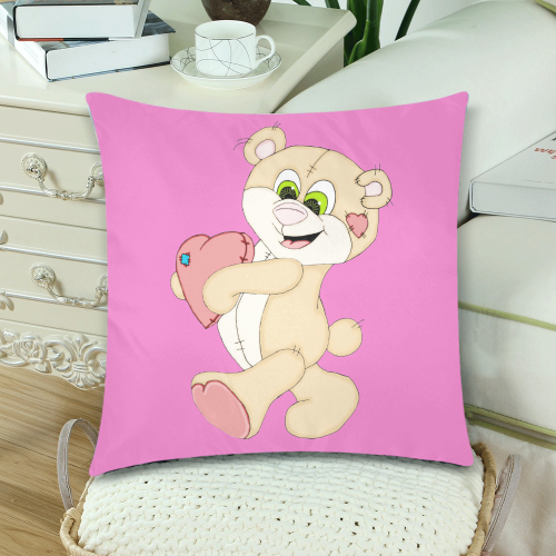 Patchwork Heart Teddy Pink Custom Zippered Pillow Cases 18"x 18" (Twin Sides) (Set of 2)