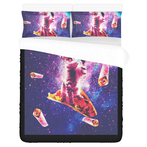 Outer Space Taco Cat - Rainbow Laser Eyes, Burrito 3-Piece Bedding Set