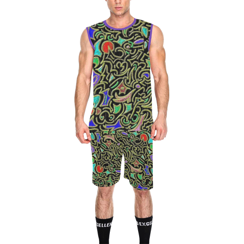 swirl retro abstract doodle All Over Print Basketball Uniform
