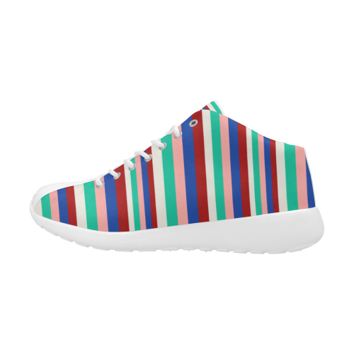 Colored Stripes - Dark Red Blue Rose Teal Cream Women's Basketball Training Shoes/Large Size (Model 47502)