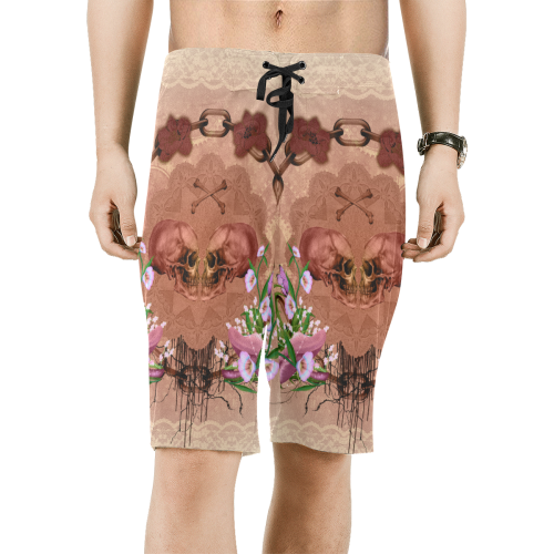 Awesome skulls with flowres Men's All Over Print Board Shorts (Model L16)